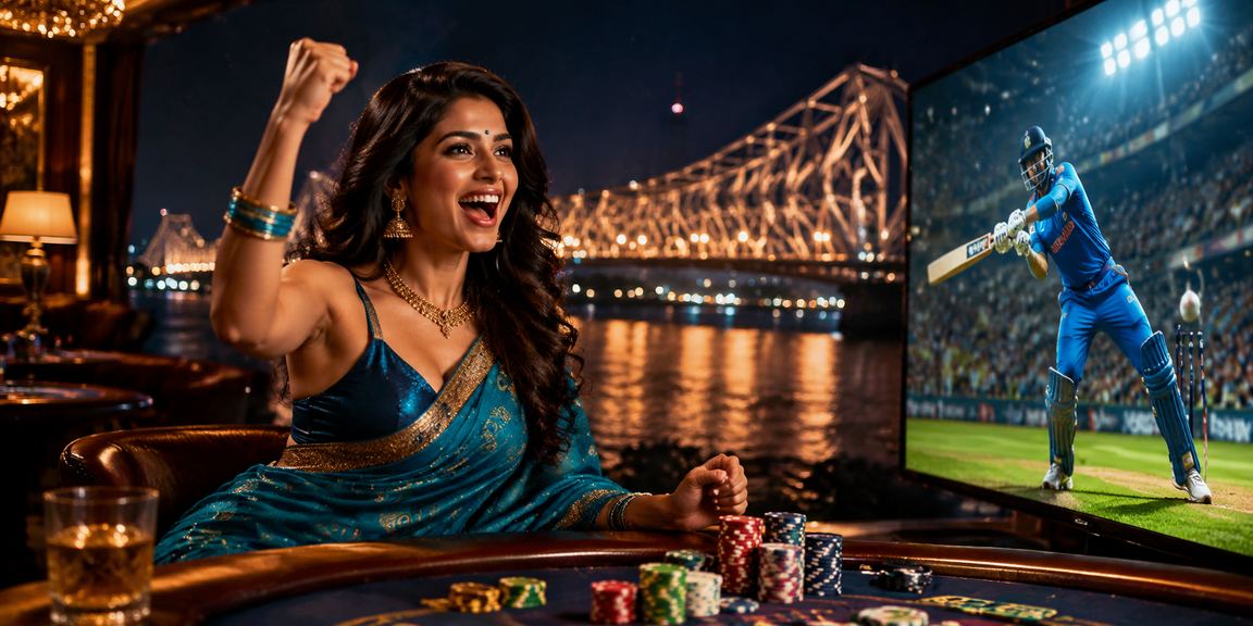 Evening view of Kolkata's Howrah Bridge with lighting and betting theme